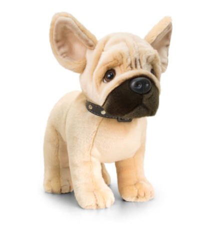 Nyakörvet viselő Szépséges francia bulldog plüss kutyuska.