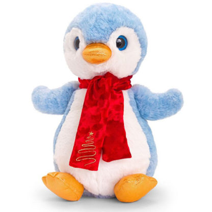 Karácsonyi pingvin plüssfigura piros sállal