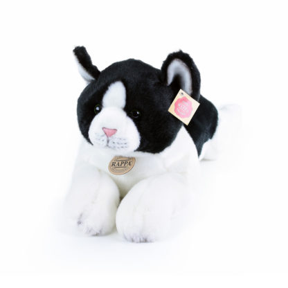 Élethű plüss cica fekete-fehér színű 35 cm
