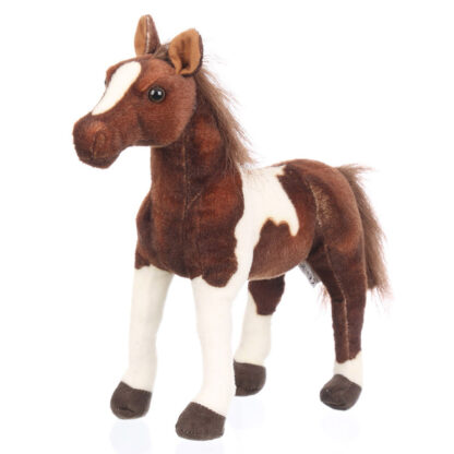 Élethű álló plüss ló barna-fehér színváltozatban