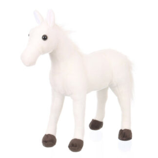 Élethű plüss ló fehér színben álló
