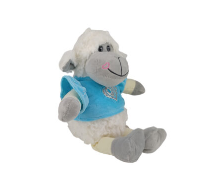 Kék pólós plüss bárány oldal nézeti képe